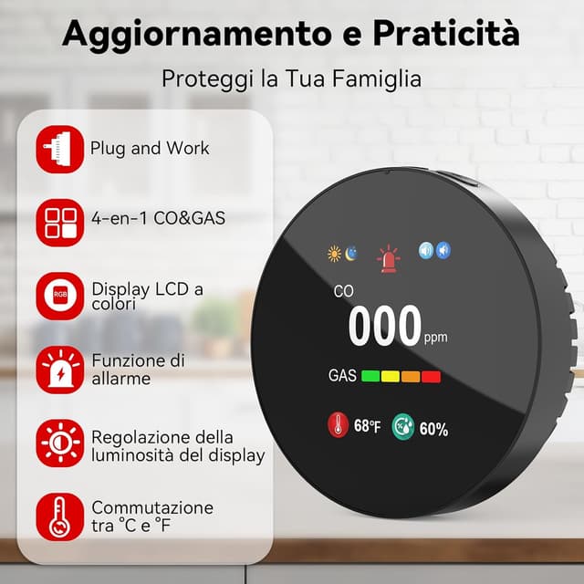 Thumbnail 2 de CHZHVAN Rilevatore gas e monossido di carbonio 4‑in‑1