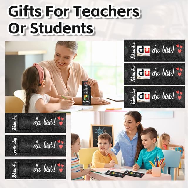 Detalle de Adiwo 24 Stück Filz-Gastgeschenkbox „Schön dass du da bist“ als Hülle für Schokolade & kleine Mitbringsel (ohne Schokolade)