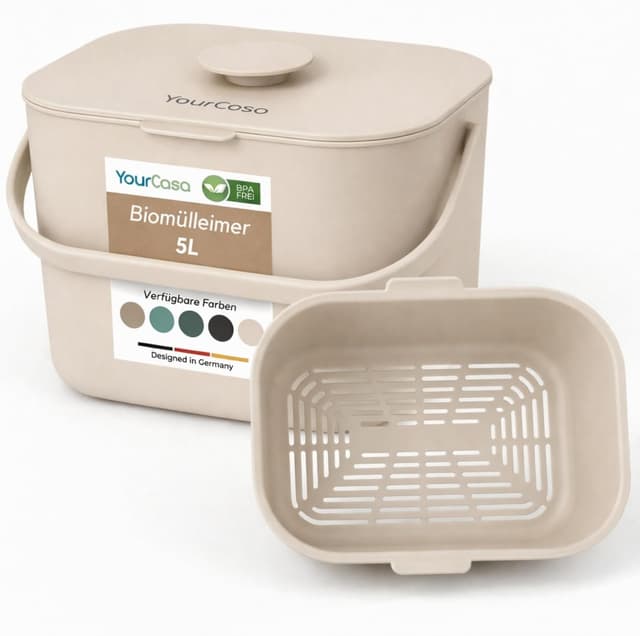 Detalle de YourCasa Biomülleimer Küche 5 l – spülmaschinenfester Komposteimer mit Sieb und geruchsdichtem Deckel