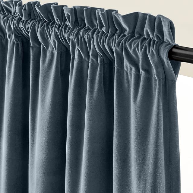 Detalle 2 de Lazzzy Velvet Blackout Curtains (Dark Slate) — Thermal Insulated Room Window Drapes, Rod Pocket, 2 Panels (52" x 63")