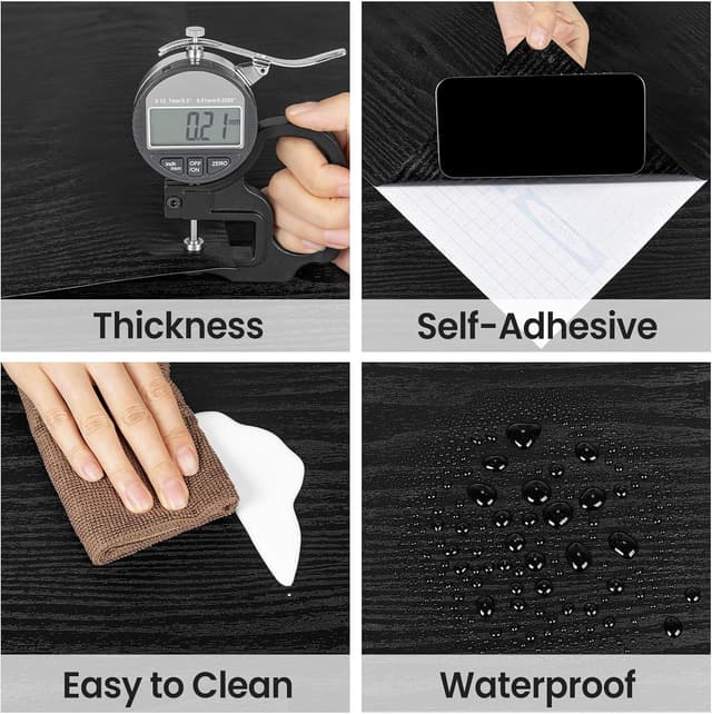 Thumbnail 1 de Hode Black Wood Vinyl Wrap 30x200cm self-adhesive roll 🧻