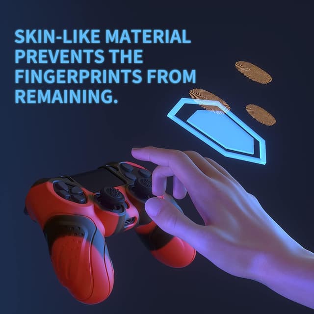 Detalle 2 de PlayVital Guardian Edition ergonomic soft silicone case cover for PS4 Slim/Pro controller (Red & Black) with thumb grip caps