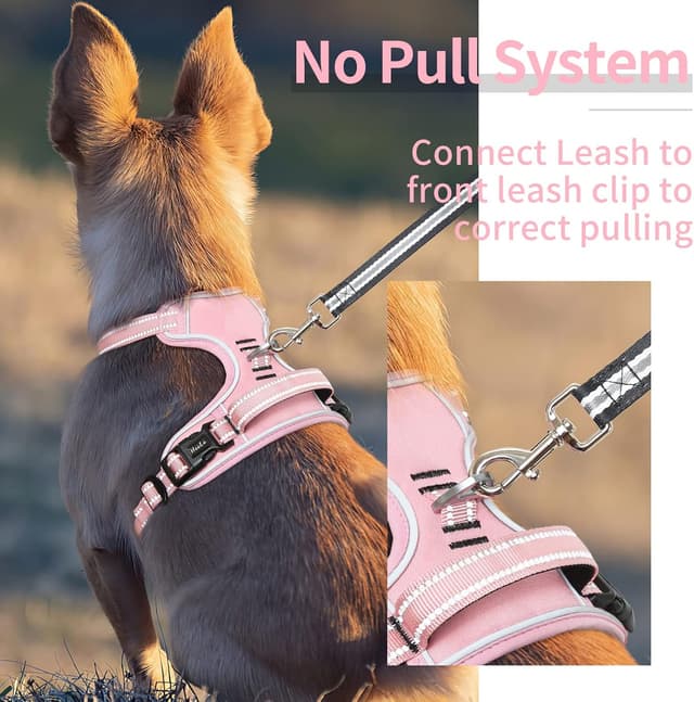 Detalle de HEELE Small Dog No-Pull Harness with Reflective Strips, Soft Handle and Adjustable Straps (Pink, S)