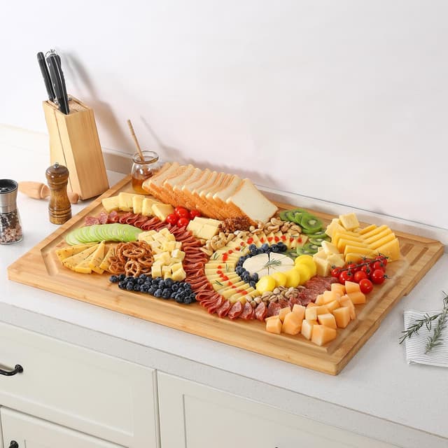 Thumbnail 6 de 30 x 20 Extra-Large Bamboo Cutting Board with Juice Groove, Handle & Spout Well