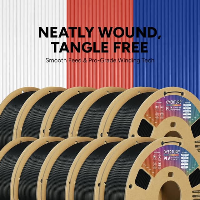 Detalle 2 de OVERTURE 10KG Bundle PLA Filament (1.75mm) — 10-Pack 1kg Spools, Black