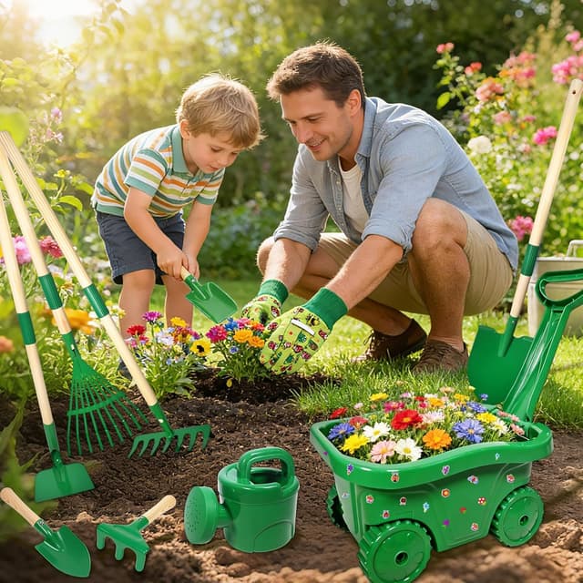 Detalle 2 de HILKKET Kinderschubkarre Gartenwerkzeug Set 13-teilig