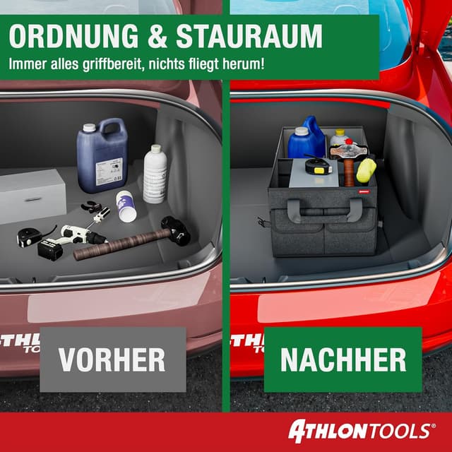 Detalle de ATHLON TOOLS Kofferraum Organizer XXL – faltbare Kofferraumtasche mit Deckel, rutschfest und verstärkt