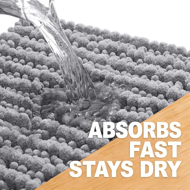 Detalle 2 de OLANLY Chenille Bathroom Rug Mat 24x16 in Grey with Non-Slip TPR Backing