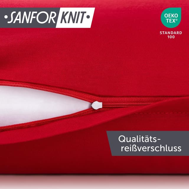 Detalle de Blumtal Kissenbezug 40 x 80 cm – 2er-Set Rot aus Baumwoll-Jersey, mit Reißverschluss