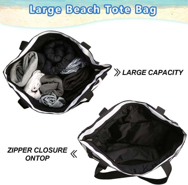 Detalle 2 de TAHAVICE Strandtasche Damen XXL (43 x 38 x 15 cm, 45 L) mit Reißverschluss – wasserdicht & sandfest für Familie, Pool und Reise