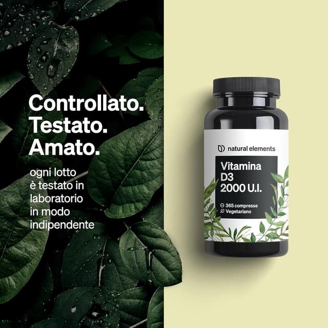 Detalle 2 de Natural Elements Vitamina D3 2000 U.I. – 365 compresse per ossa e sistema immunitario