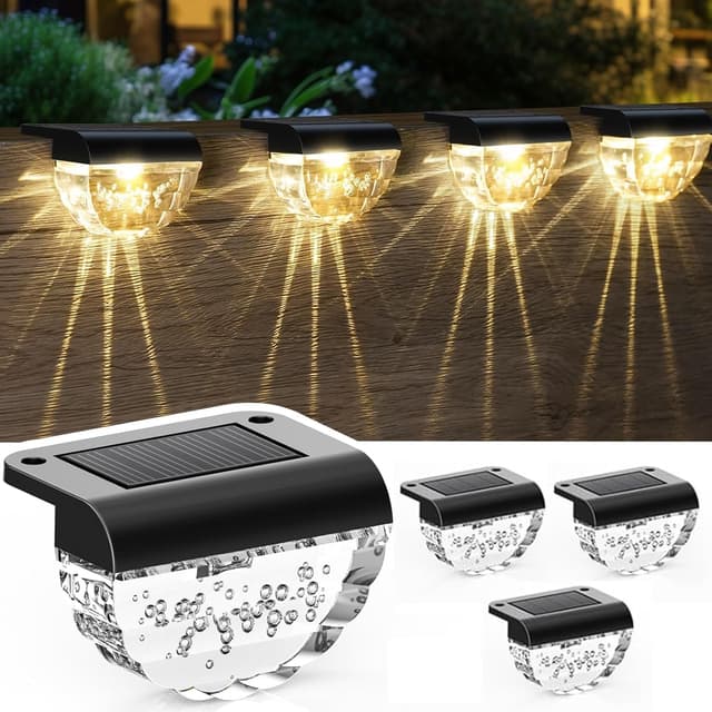 Detalle de Auting Solar Fence Light (Warm White) – 4 Pack Outdoor Pathway & Step Lights, IP65