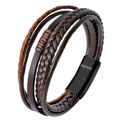 Detalle de Aucuu Pulsera de Cuero Trenzado para Hombre