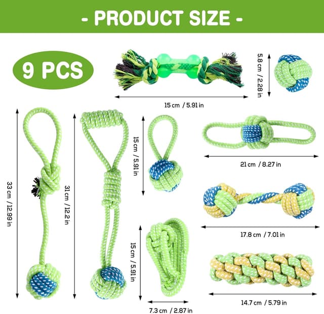 Detalle de ZONJIE 9er Hundespielzeug-Set aus Baumwollseil – Kauspielzeug gegen Möbelbeschädigung