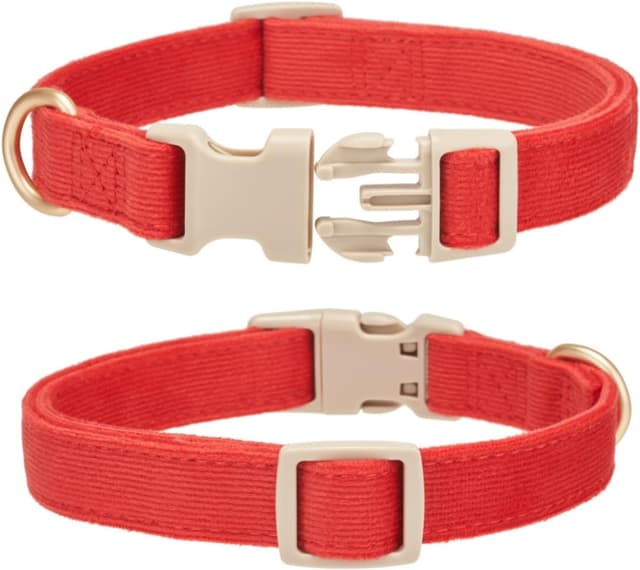Detalle de YUDOTE Soft Corduroy Dog Collar with Plastic Clip (Medium, Fiery Red)