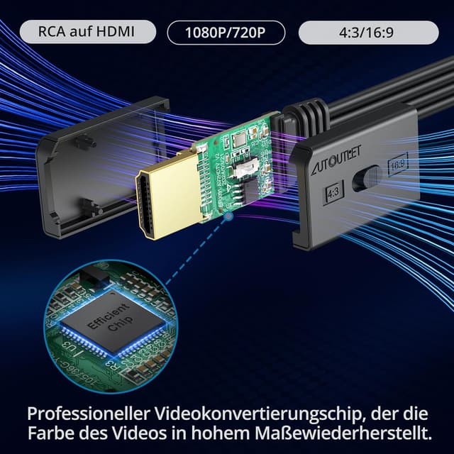Detalle de AUTOUTLET Scart-auf-HDMI-Konverter mit 4:3/16:9-Umschalter für PAL/NTSC und 1080p-Ausgabe