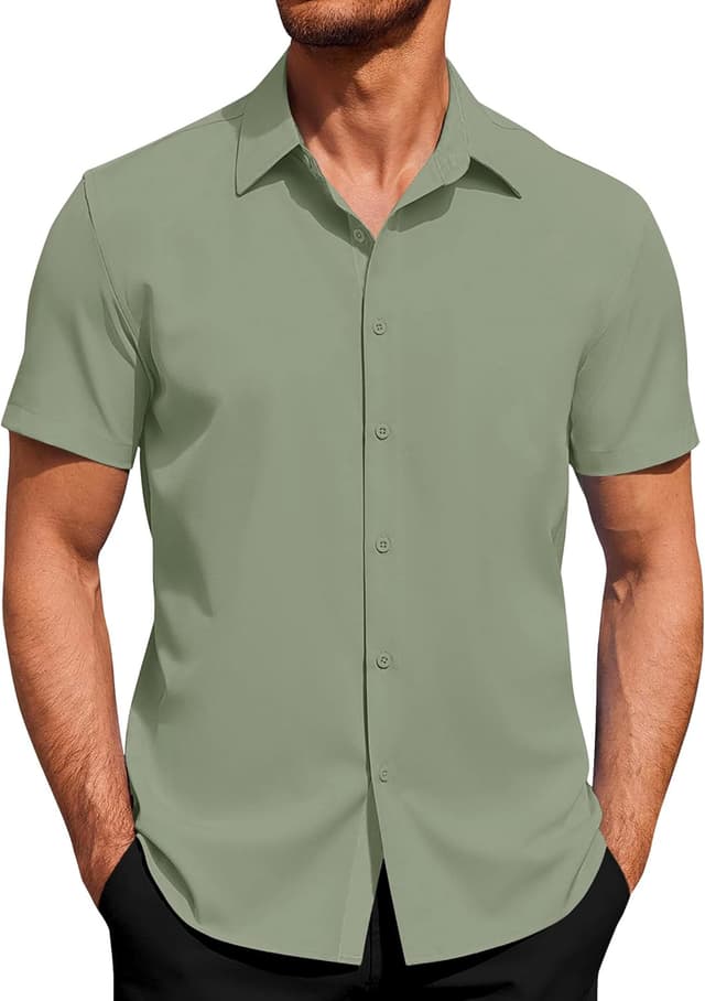 Detalle 2 de J.VER men’s short sleeve stretch dress shirts (4-way stretch) for business casual