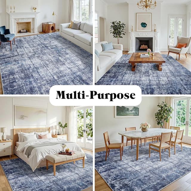 Thumbnail 2 de 8x10 Washable Area Rug Navy Light Gray