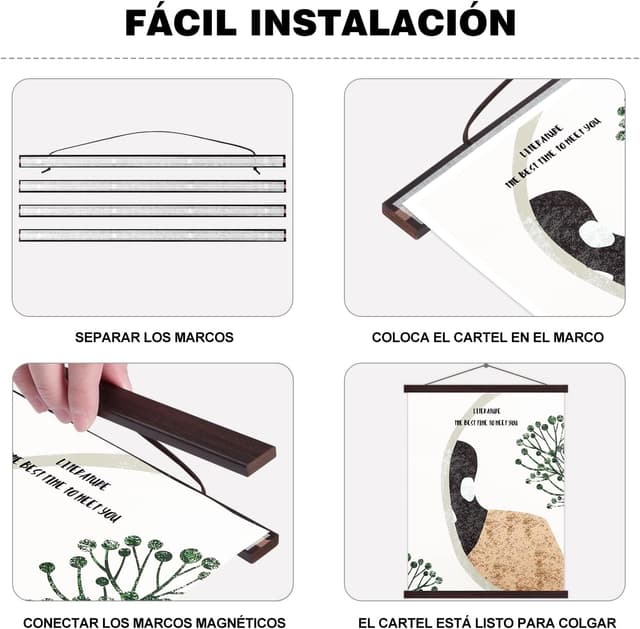 Detalle de Benjia magnetische Posterschiene (61 x 91,5 cm) aus Nussbaum – veränderbar ohne Klebestreifen