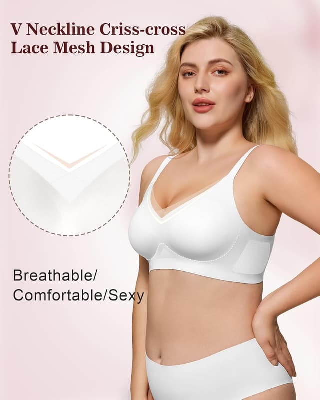Detalle de As Fairy Wireless Non-Wired Bra – Seamless V-Neck Mesh Criss-Cross Back Push-Up