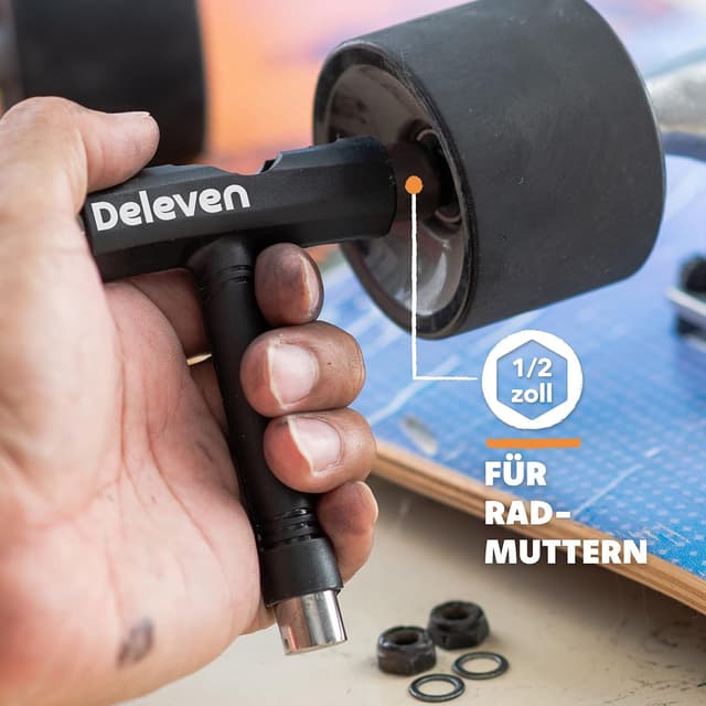 Detalle de D Deleven Skate Tool T-Tool für Skateboard & Longboard – Schraubenschlüssel-Set mit 1/2, 3/8 & 9/16 Zoll