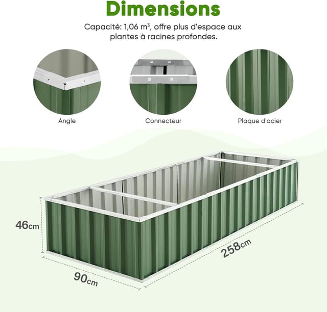 Detalle 2 de Jardinière surélevée galvanisée KING BIRD 256,5 x 91,4 x 45,7 cm : 2 méthodes d’installation