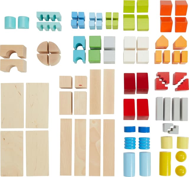 Detalle de HABA Basis Holzbausteine 85 bunte Bausteine mit Baumwolltasche (ToyAward 2024) – für Kinder ab 1 Jahr