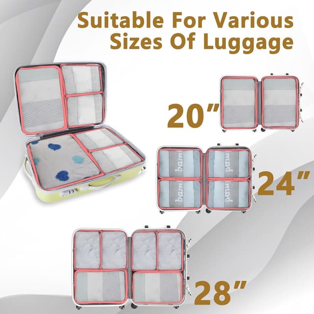 Detalle de QiYiCAT Packing Cubes 12-teilig – Large Suitcase Organizer (Koffer Organizer & Packtaschen) in Knalliges Pink