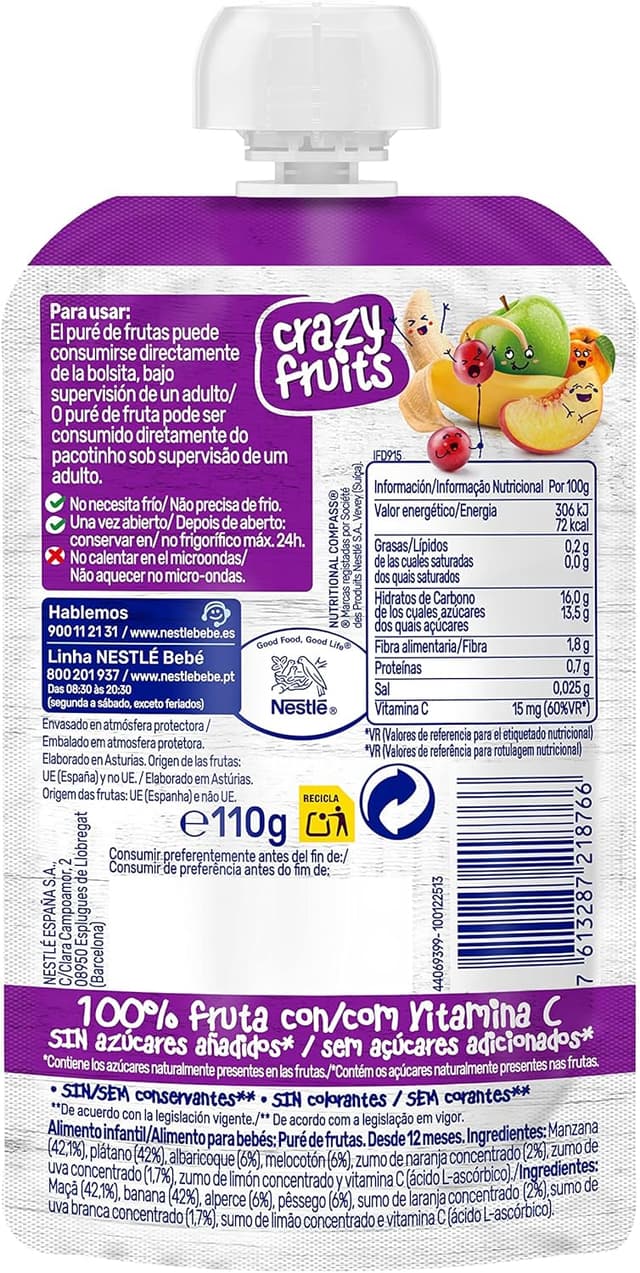 Detalle 1 de Nestlé Pure Crazy Fruits 110g - Pack de 8 🍓🍍