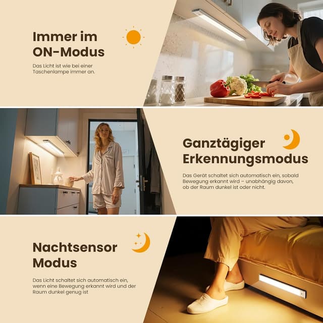 Detalle 2 de TANSOOL+ LED-Schrankbeleuchtung mit Bewegungsmelder (2er-Set, 20 cm) USB‑C akkubetrieben, dimmbar