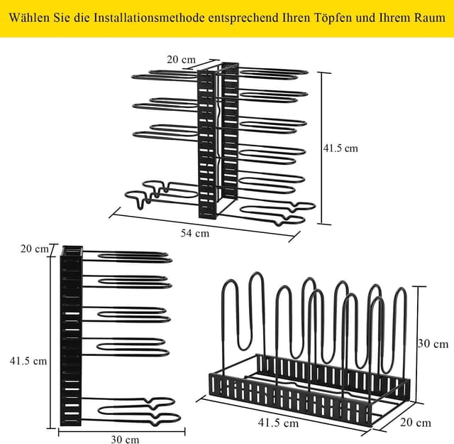Detalle de Toplife doppelseitiger Pfannenhalter mit 10 verstellbaren Teilern – Topfdeckelhalter für Ordnung im Küchenschrank