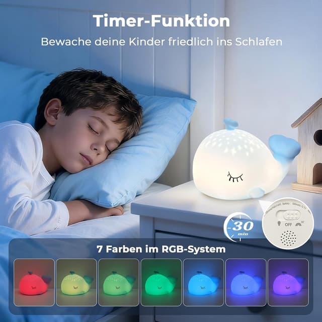 Detalle 2 de JVURICE Nachtlicht Wal 1200mAh dimmbar