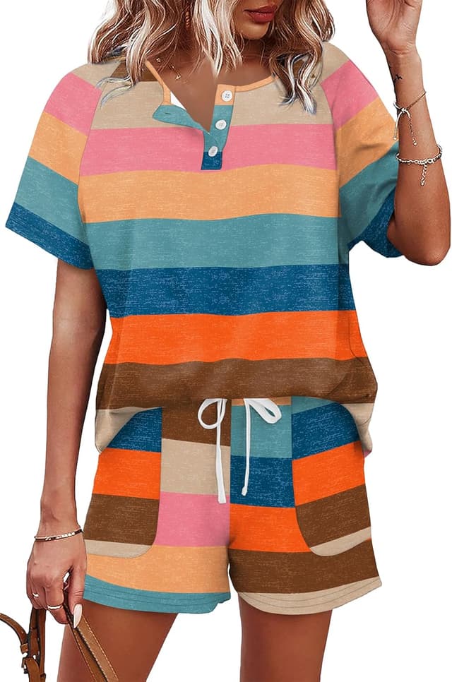 Thumbnail 6 de WIHOLL Two-Piece Lounge Set for Women: Button-Down Top and Drawstring Shorts