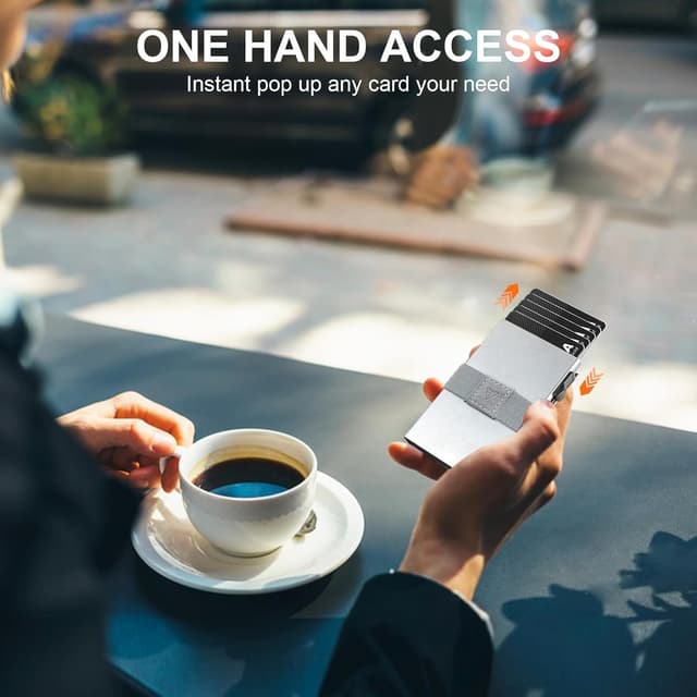 Detalle de TOYFID RFID Kartenhalter für 12 Karten & Papiergeld, Aluminium, silber – schlankes Herren-Kartenetui mit Auswurfknopf