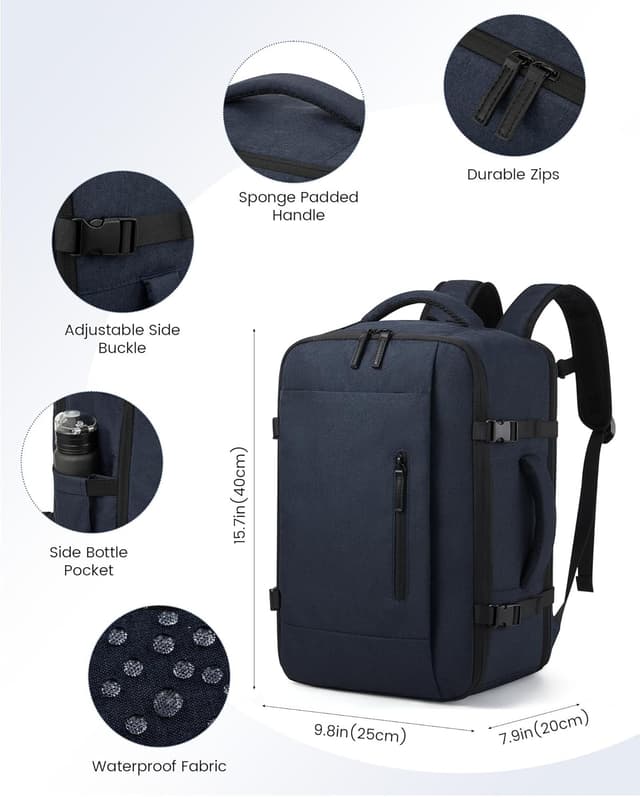 Detalle de LOVEVOOK Handgepäck Rucksack 40x30x20 cm – 14‑Zoll Laptopfach & Ryanair-kompatible Maße (dunkelblau)