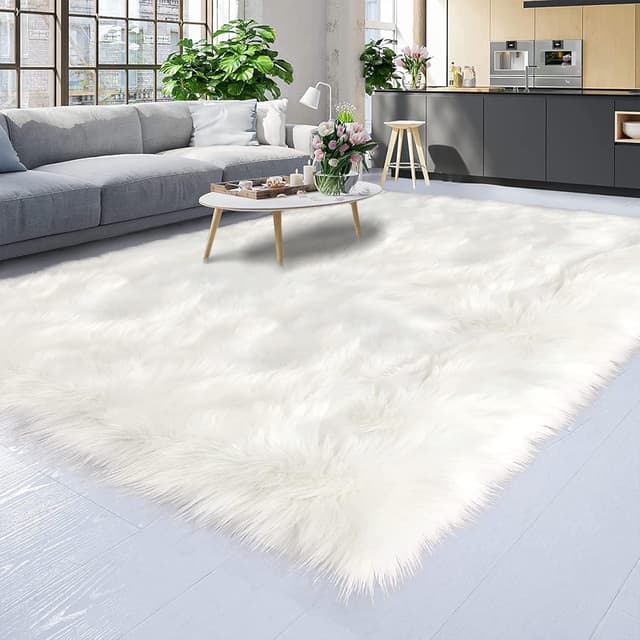 Thumbnail 6 de Latepis White Faux Fur Sheepskin Rug 4x6 (Washable, Fluffy) for Living Room, Bedroom, Playroom