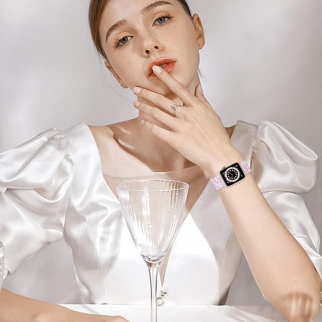 Thumbnail 5 de V.R.HOPE Modern Lightweight Resin Watch Band compatible with Apple Watch All sizes Pink floral-Rose Gold