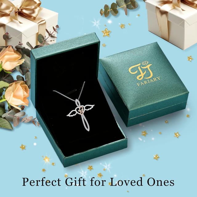 Detalle 2 de FJ Letter Initial Necklace in 925 Sterling Silver with Guardian Angel & Initial Pendant