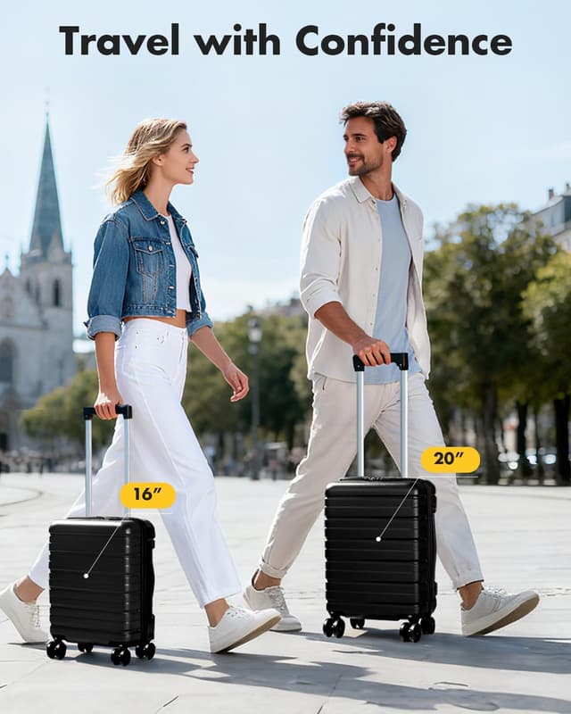 Thumbnail 6 de Lekesky EasyJet cabin suitcase 45x36x20cm with TSA lock, expandable ABS hard shell and detachable 360° spinner wheels (Black)