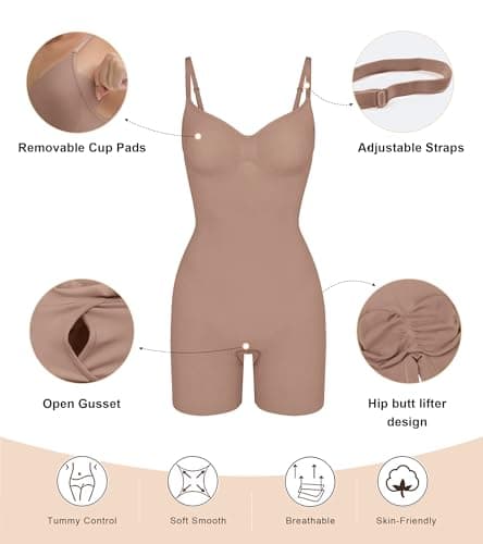 Detalle de SHAPERX SAHPERX Body reductor mujer invisible con control de abdomen y almoadillas extraíbles (Sienna, S/M)