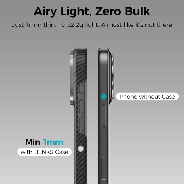 Detalle de BENKS ArmorAir Case for iPhone 17 Pro (MagSafe) — DuPont Kevlar aramid, ultra-slim minimalist protection in black