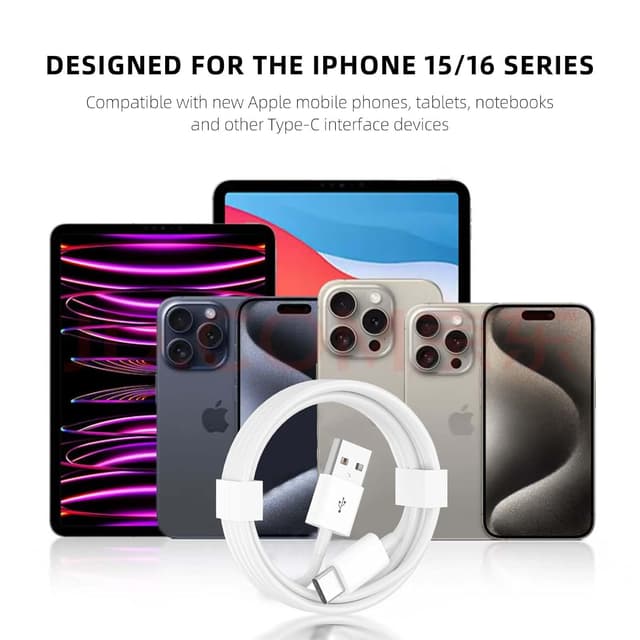 Detalle de AHDFWI 2-Pack CarPlay USB Cable (3.3 ft) for iPhone 15 Series & Select iPads