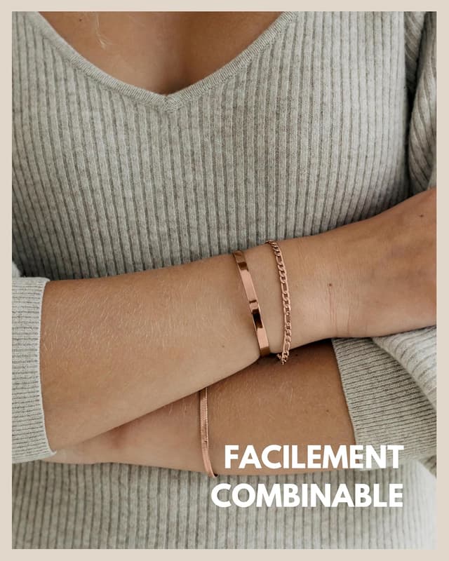 Detalle de GD GOOD.designs – Set de 3 bracelets femme en acier inoxydable 316L (or, argent ou or rose), ajustables