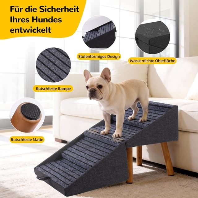 Detalle de Ziluce Hundetreppe für kleine Hunde (2-in-1-Trittleiter & Ottomane, schwarz) – zusammenklappbar