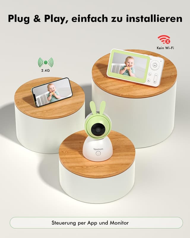 Detalle de YESIMOM Babyphone mit Kamera 1080P HD, PTZ 360° und App (WLAN, IR-Nachtsicht, 4x Zoom)