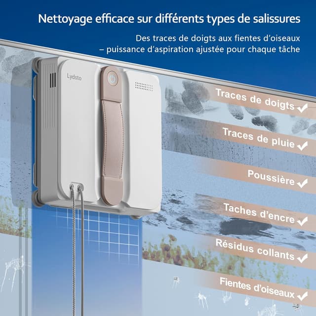 Detalle de Lydsto WL07 Max : robot lave-vitre ultra-plat 5,5 cm avec aspiration 8000 Pa et pulvérisation ultrasonore