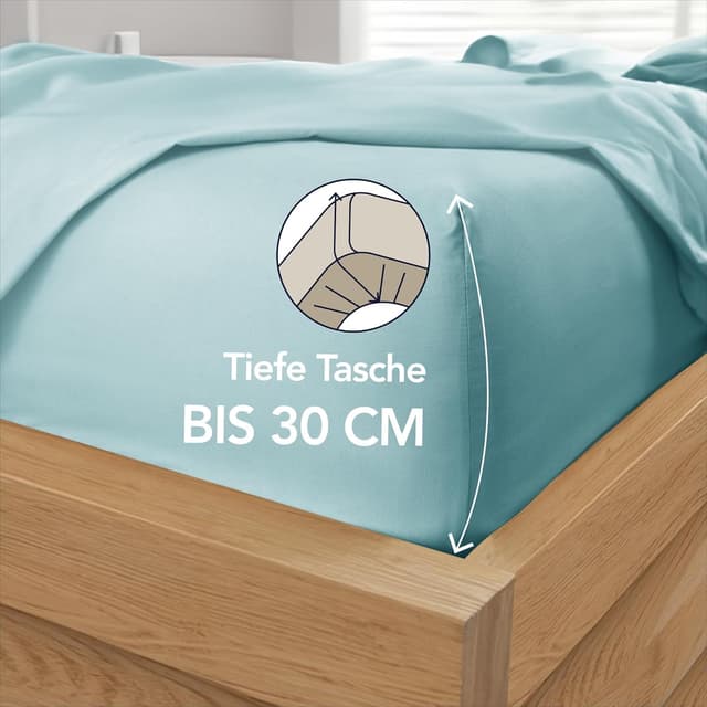 Detalle 2 de Dreamzie Spannbettlaken 200x200 aus Mikrofaser – tiefes Spannteil bis 33 cm, Oeko-Tex Aqua