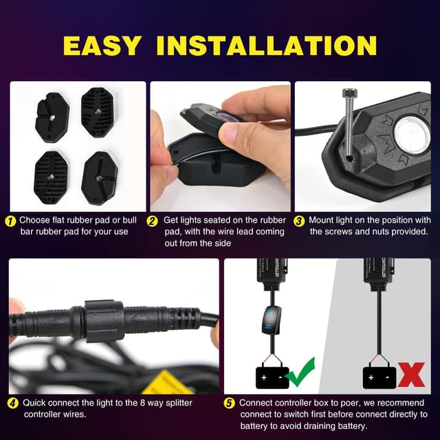 Thumbnail 6 de Nilight RGB LED Rock Lights Kit 8 PCS 🌈