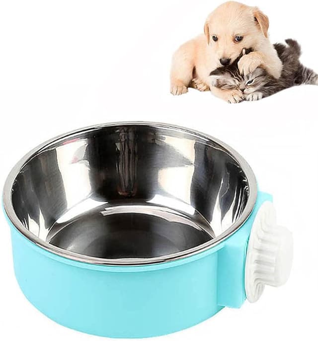 Detalle de SUOXU 2-in-1 Crate Hanging Dog Bowl (stainless steel) – 18cm, 850ml