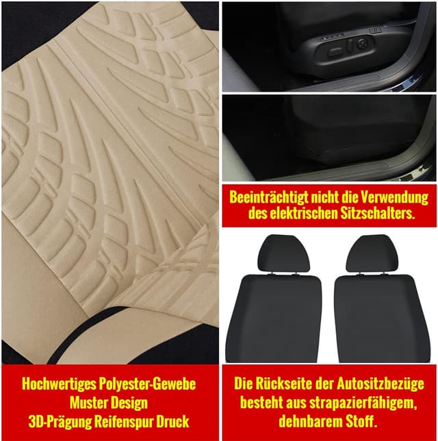 Detalle de AUTOYOUTH Universal Autositzbezüge Komplettset (Beige) – mit Reifenschienen & universellem Sitzschoner-Set
